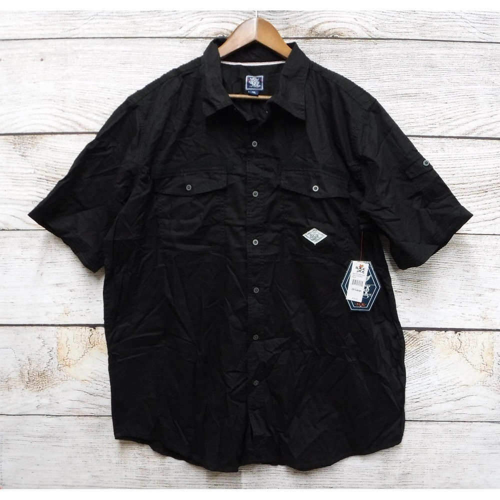 Black Jack Shirt Mens 2XL Black w/ Stitched Accents Slim Fit Button‎ Front New
